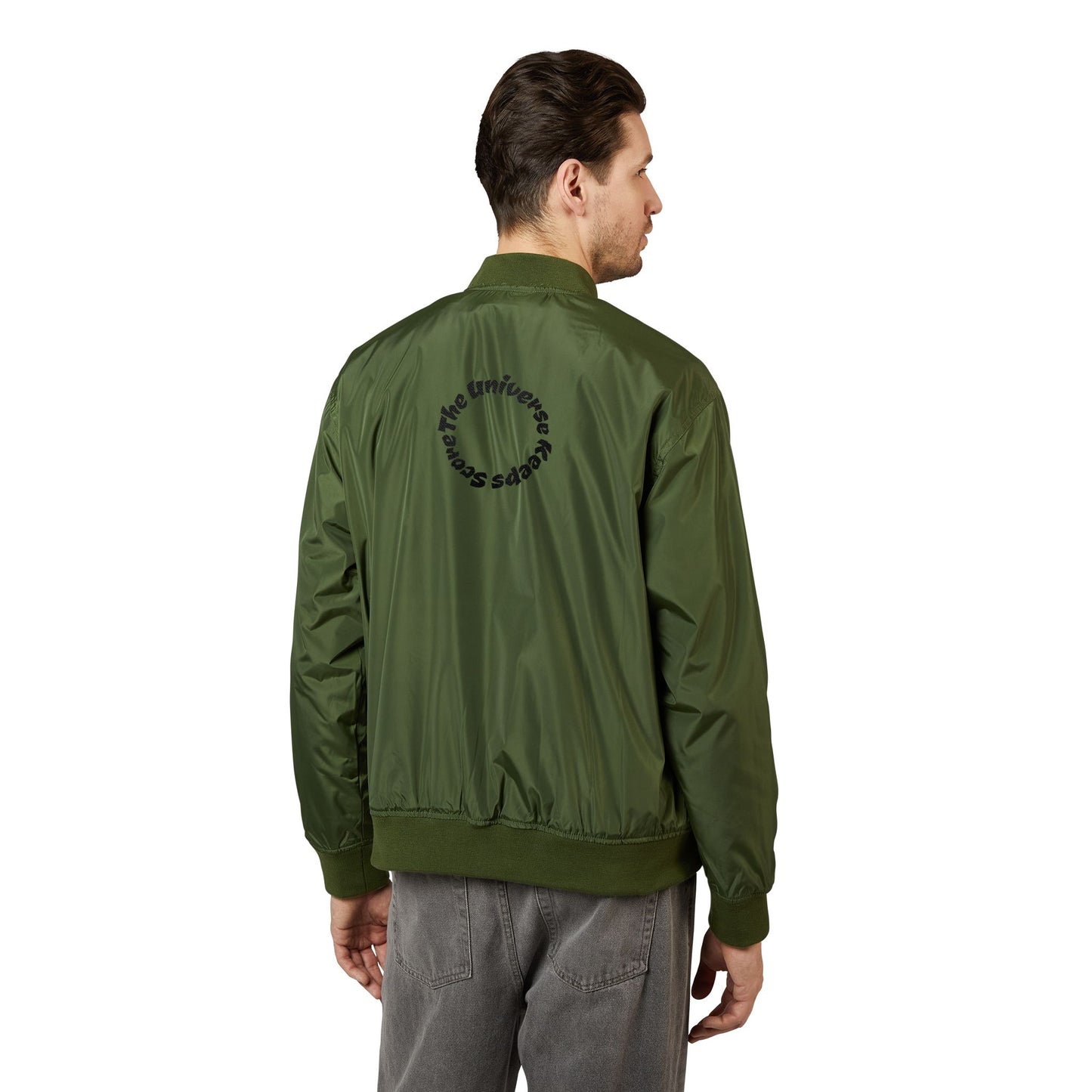 Eco-Friendly Embroidered Bomber Jacket, Stylish Recycled Fashion, Sustainable Outerwear, Casual Layering Piece, Gift for Him/Her