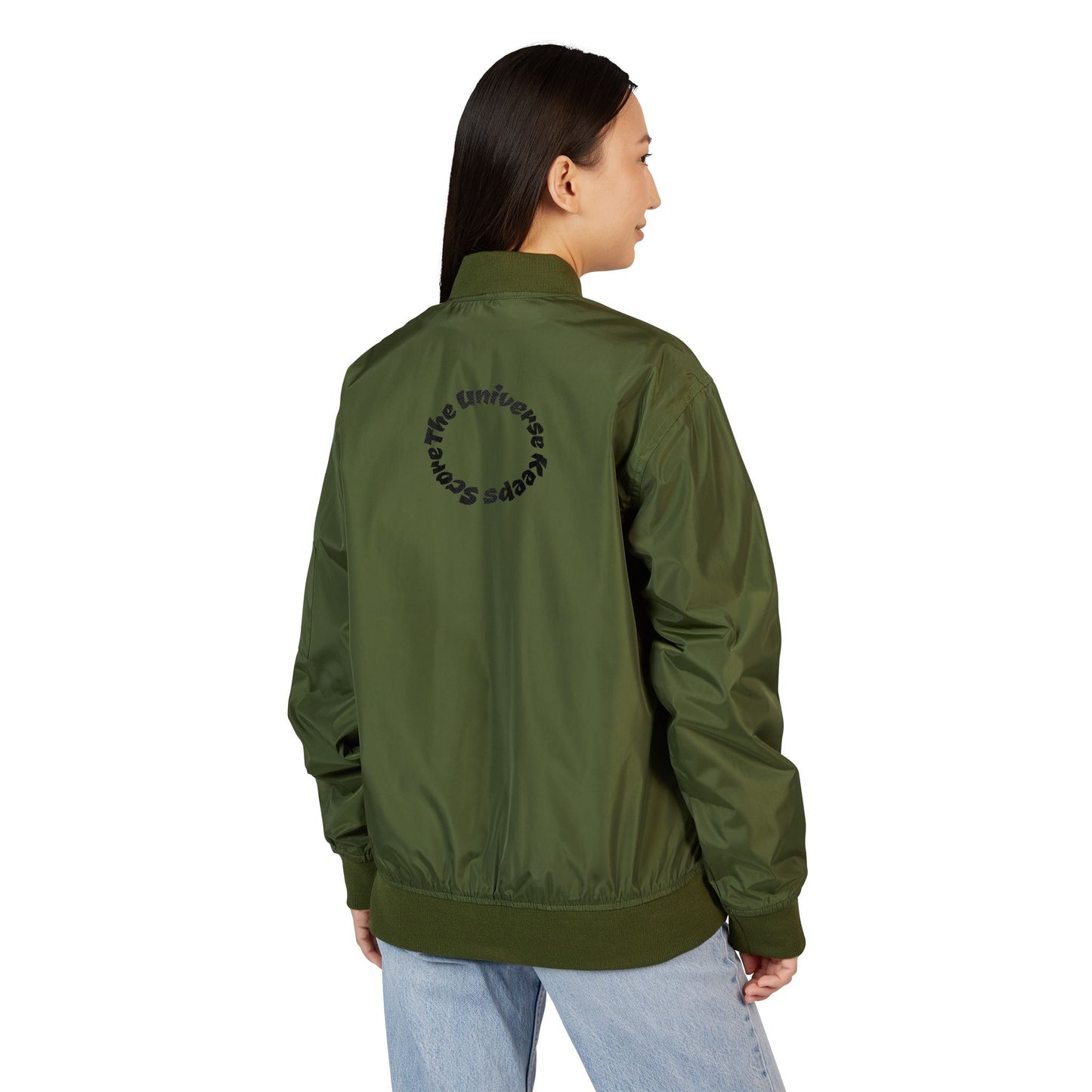 Eco-Friendly Embroidered Bomber Jacket, Stylish Recycled Fashion, Sustainable Outerwear, Casual Layering Piece, Gift for Him/Her