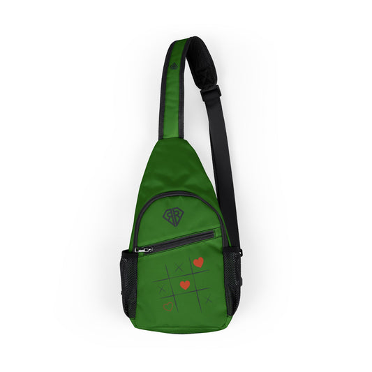 Green Heart Pattern Sling Bag, Casual Daypack, Stylish Chest Bag, Travel Accessory, Perfect for Outdoor Adventures, Unique Gifts