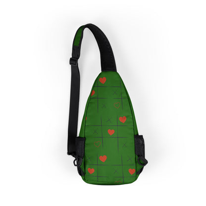Green Heart Pattern Sling Bag, Casual Daypack, Stylish Chest Bag, Travel Accessory, Perfect for Outdoor Adventures, Unique Gifts